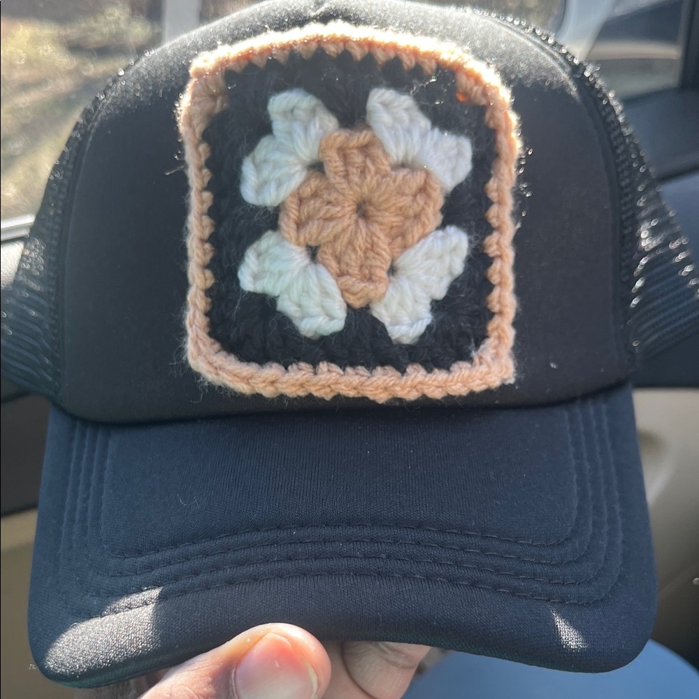 Handcrafted Crochet Patch Black Cap - image 1